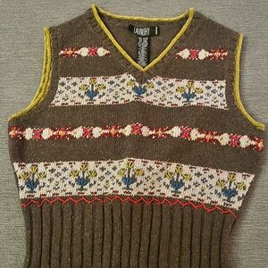 Laundry By Shelli Segal Green Fair Isle V-Neck Sweater Vest small